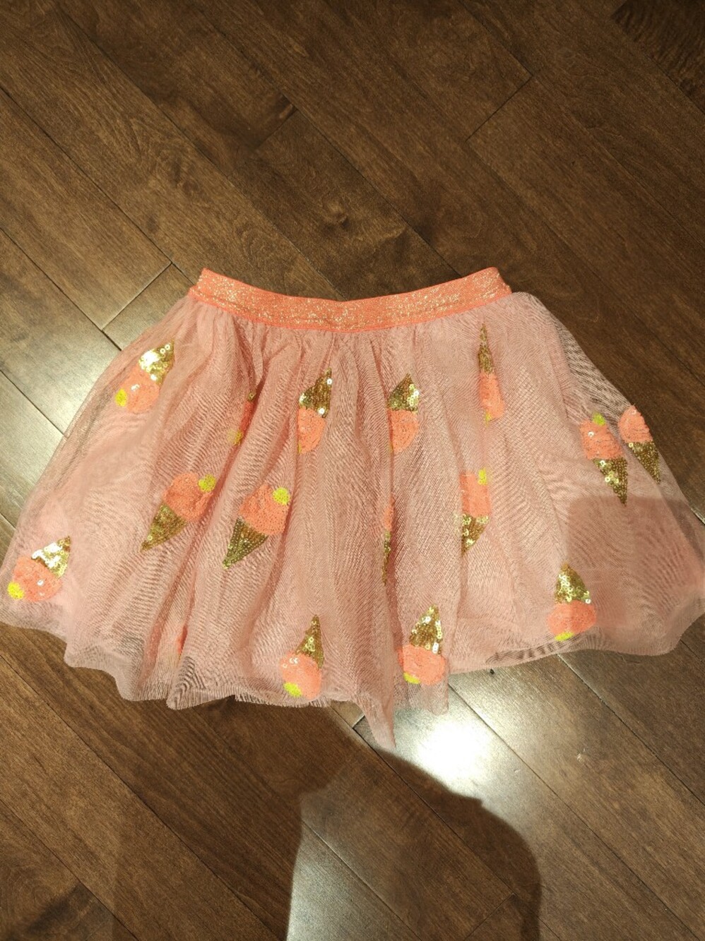 Esprit Coral Pink Tulle Skirt with Sequin Ice Cream Motifs